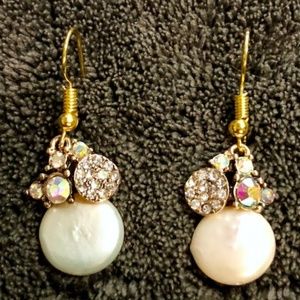 Coin Pearl and Rhinestone Dangles